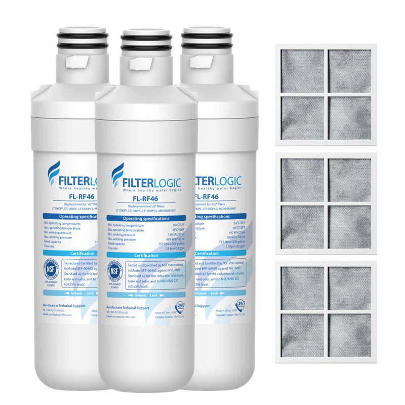 Filterlogic LT1000PC ADQ747935 MDJ64844601 NSF Certified Refrigerator Water Filter and Air Filter, Replacement for LGÂ® LT1000PÂ®, LT1000PC, LT-1000PC, MDJ64844601 and LT120FÂ®, 3 Combo - Image 1